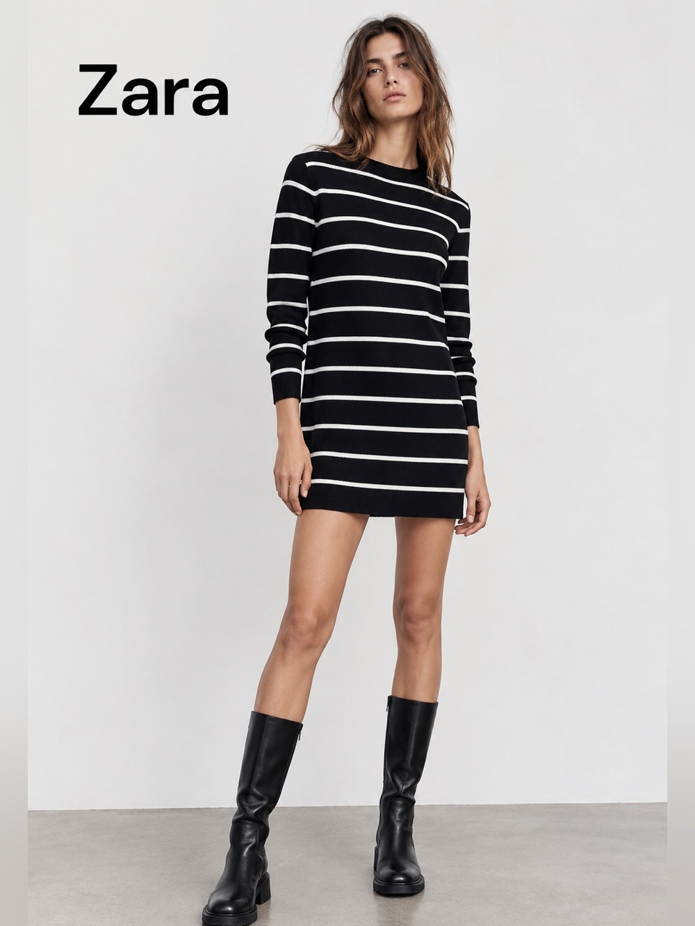 Zara Soriah Striped Knit Sweater Mini Dress Black White Size S NWT